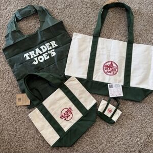Trader Joe's Hunter Green Canvas Tote Set
